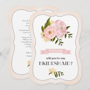 Kommer du att bli min Bridesmaid? Rosa Peonies Inbjudningar