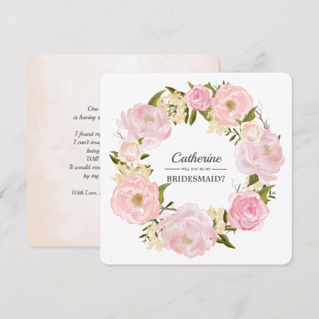 Kommer du att bli min Bridesmaid?  Rosa Peony Wand Inbjudningar (Fram/baksida)