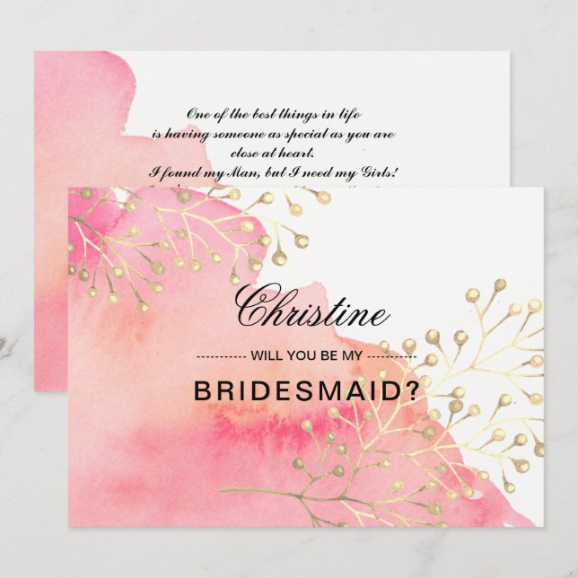 Kommer du att bli min Bridesmaid? Rosa | Persika v Inbjudningar (Fram/baksida)