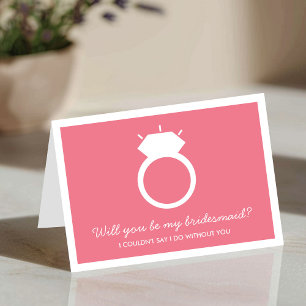 Kommer du att bli min Bridesmaid? Rosa Ring-kort Inbjudan