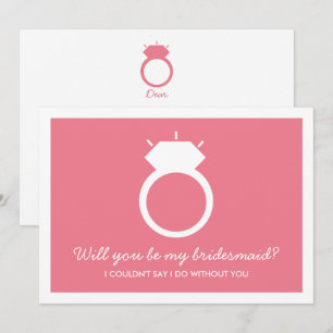 Kommer du att bli min Bridesmaid? Rosa Ring-kort Inbjudningar