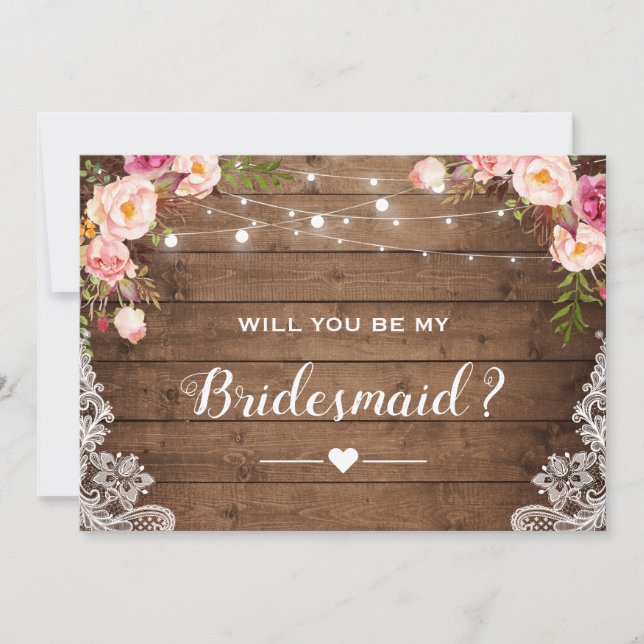 Kommer du att bli min Bridesmaid Rustic Blommigt S Inbjudningar (Framsida)