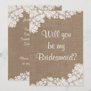 Kommer du att bli min Bridesmaid? Rustic Burlap &  Inbjudningar