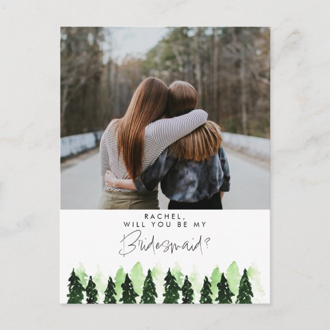 Kommer du att bli min Bridesmaid Rustic Gräs Träd  Vykort (Framsida)