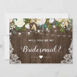 Kommer du att bli min Bridesmaid Rustic Romantic B Inbjudningar