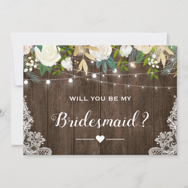 Kommer du att bli min Bridesmaid Rustic Romantic B Inbjudningar (Framsida)