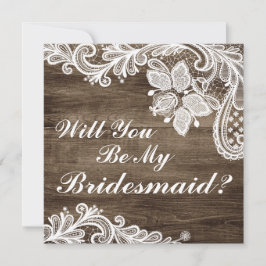 Kommer du att bli min Bridesmaid? Rustic Wood & Sn Inbjudningar