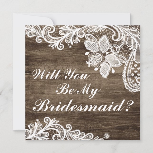 Kommer du att bli min Bridesmaid? Rustic Wood & Sn Inbjudningar (Framsida)
