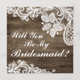 Kommer du att bli min Bridesmaid? Rustic Wood & Sn Inbjudningar