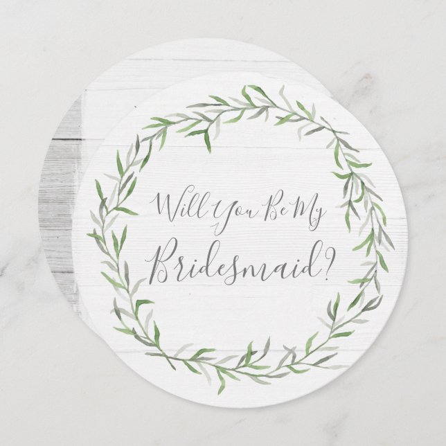 Kommer du att bli min Bridesmaid Rustic Wood & Wan Inbjudningar (Fram/baksida)