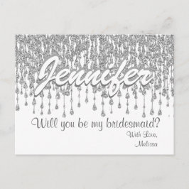 Kommer du att bli min bridesmaid? | Silver glitter Inbjudan Vykort