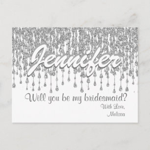 Kommer du att bli min bridesmaid?   Silver glitter Inbjudan Vykort