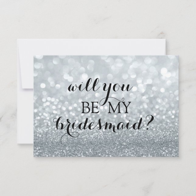 Kommer du att bli min Bridesmaid - Silver Glitter  Inbjudningar (Framsida)
