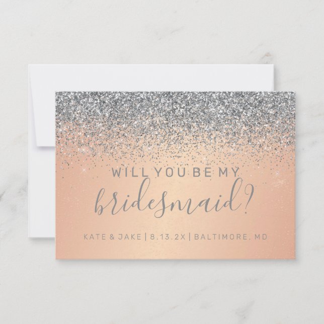 Kommer du att bli min bridesmaid Silver Glitter Ro Inbjudningar (Framsida)