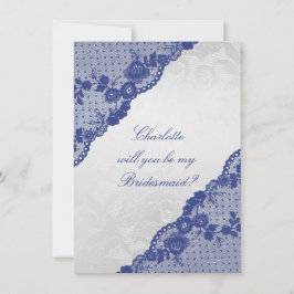 Kommer du att bli min Bridesmaid? Silver marinblå  Inbjudningar
