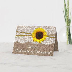 Kommer du att bli min Bridesmaid? Solros Rustic Bu Inbjudan