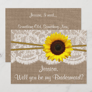 Kommer du att bli min Bridesmaid? Solros Rustic Bu Inbjudningar
