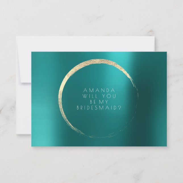 Kommer du att bli min Bridesmaid Teal Grönt Guld m Inbjudningar (Framsida)