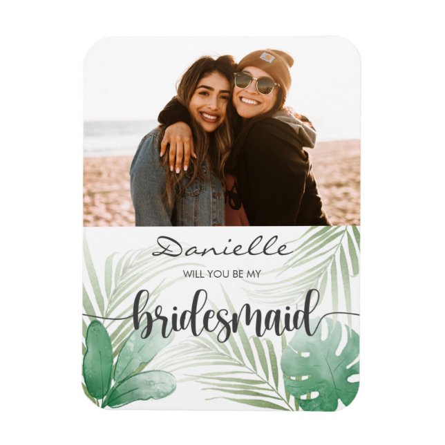 Kommer du att bli min bridesmaid Tropical Monstera Magnet (Vertikal)