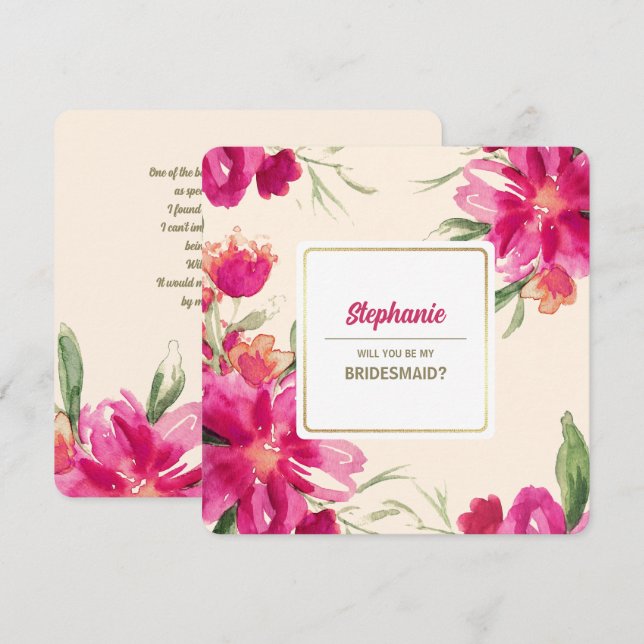 Kommer du att bli min Bridesmaid? Vattenfärgad Blo Inbjudningar (Fram/baksida)