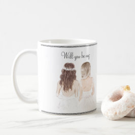 Kommer du att bli min Bridesmaid? Vattenfärgskript Kaffemugg