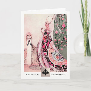 Kommer du att bli min Bridesmaid? Vintage Art-kort Inbjudan