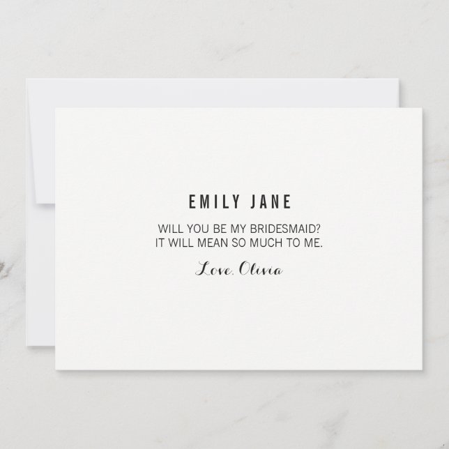 Kommer du att bli min Bridesmaid? Vitt kort (Framsida)