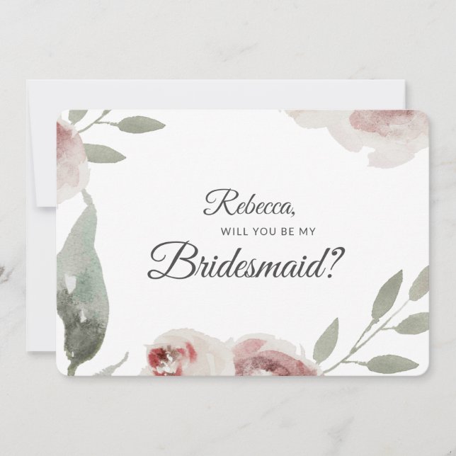 Kommer du att bli min Bridesmaid Watercolor Eucaly Inbjudningar (Framsida)