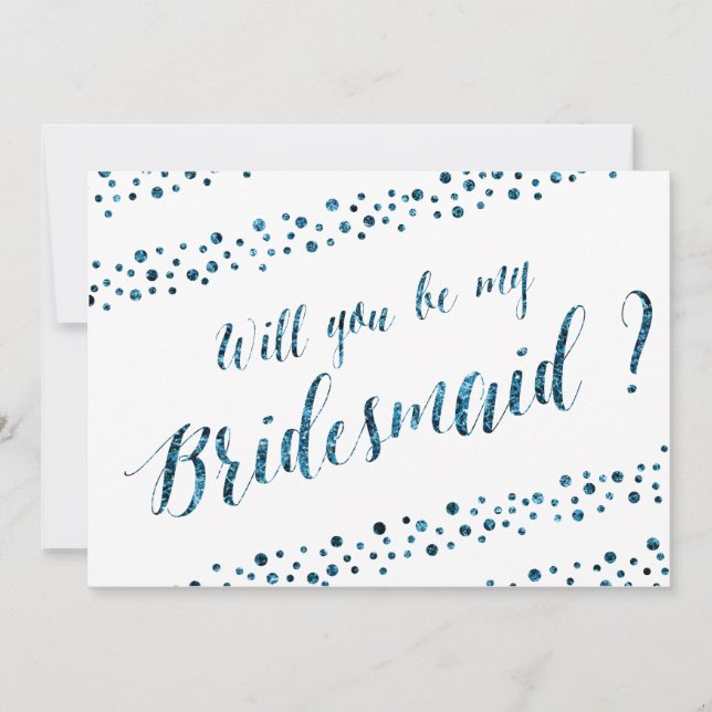 Kommer du att bli min bridesmaid White Blue Glitte Inbjudningar (Framsida)