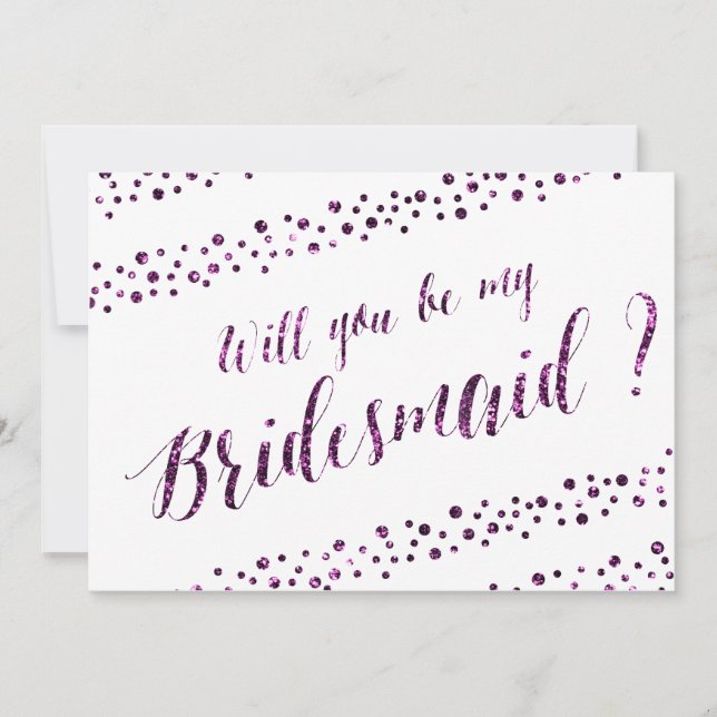 Kommer du att bli min Bridesmaid White Lila Glitte Inbjudningar (Framsida)
