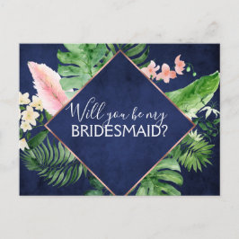 Kommer du att bli min bridesmaiska Tropical Handfl Meddelande Vykort
