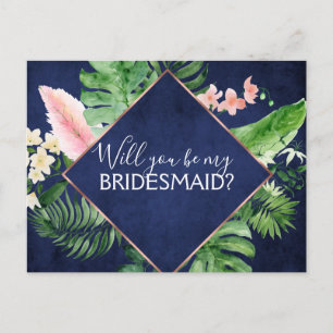 Kommer du att bli min bridesmaiska Tropical Handfl Meddelande Vykort