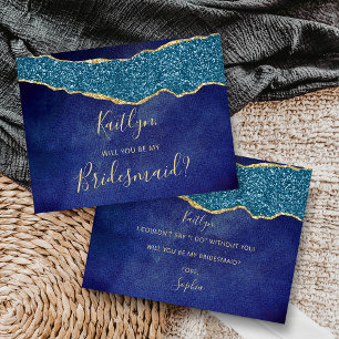 Kommer du att bli min bridesmedaflotta Blue & Guld Inbjudan Vykort