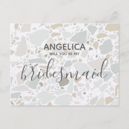 Kommer du att bli min brudesmaid White Terrazzo Mo Inbjudan Vykort