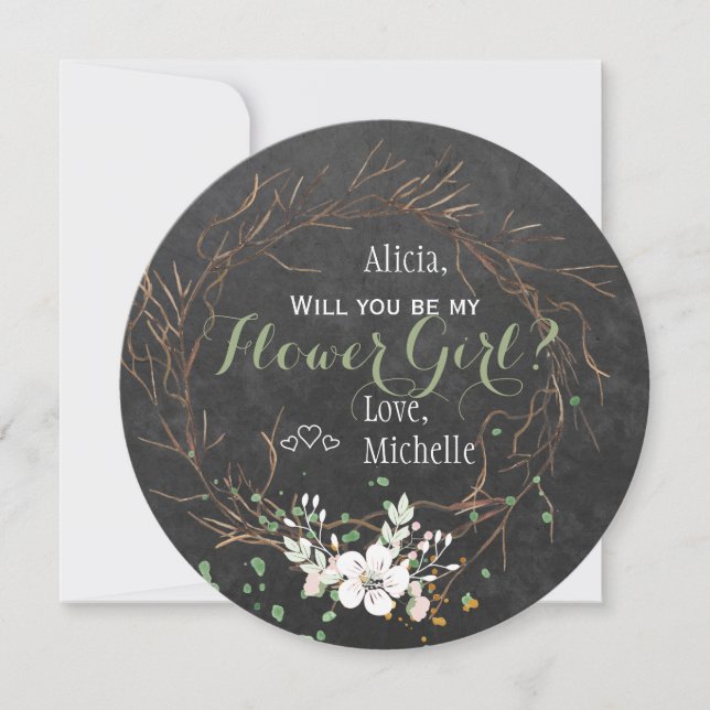 Kommer du att bli min brudtärna vinter och modernt inbjudningar (Framsida)