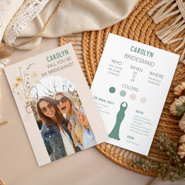Kommer du att bli min brudtjänsteflicka? Kort (Will You Be My Bridesmaid? Customize to your own phot and Color Palette!)