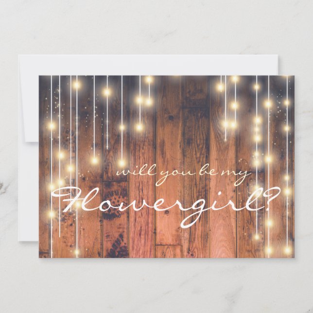 Kommer du att bli min Flower Girl Rustic Wood? Inbjudningar (Framsida)