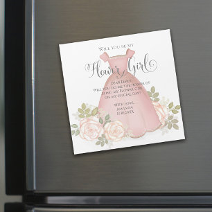 Kommer du att bli min Flower Girl Watercolor Magne