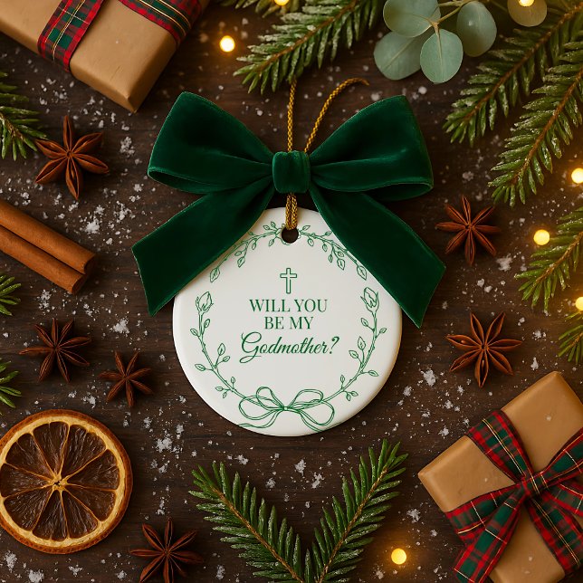 Kommer du att bli min Godmor Godparent Frieri? Julgransprydnad Keramik (Will You Be My Godmother? Personalized Christmas Ornament)