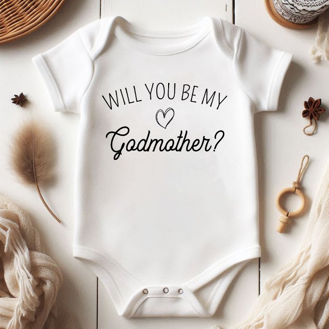 Kommer du att bli min Godmor? Meddelande om gravid T Shirt (Will You Be My Godmother? Pregnancy Announcement Baby Bodysuit)
