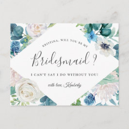 Kommer du att bli min Grönt Blue-Blommigt? Inbjudan Vykort