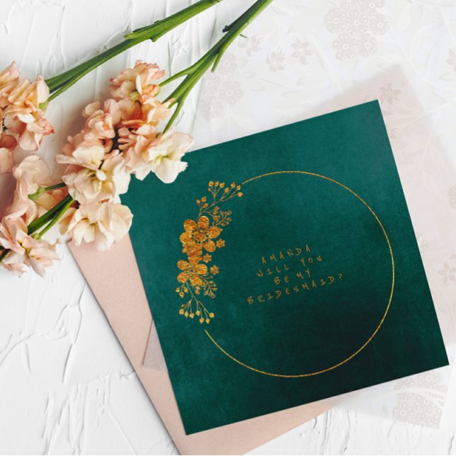 Kommer du att bli min Grönt? Inbjudningar (Will You Be My Bridesmaid Tropical Green Velvet Invitation)