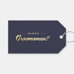 Kommer du att bli min Groomsman? Blå Guld Presentetikett