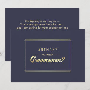 Kommer du att bli min Groomsman? Blåblå Guld Bröll Inbjudningar