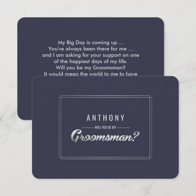 Kommer du att bli min Groomsman? Blåblå Silver Brö Inbjudningar (Fram/baksida)
