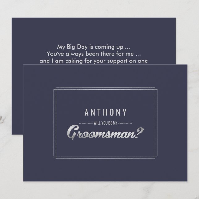 Kommer du att bli min Groomsman? Blåblå Silver Brö Inbjudningar (Fram/baksida)
