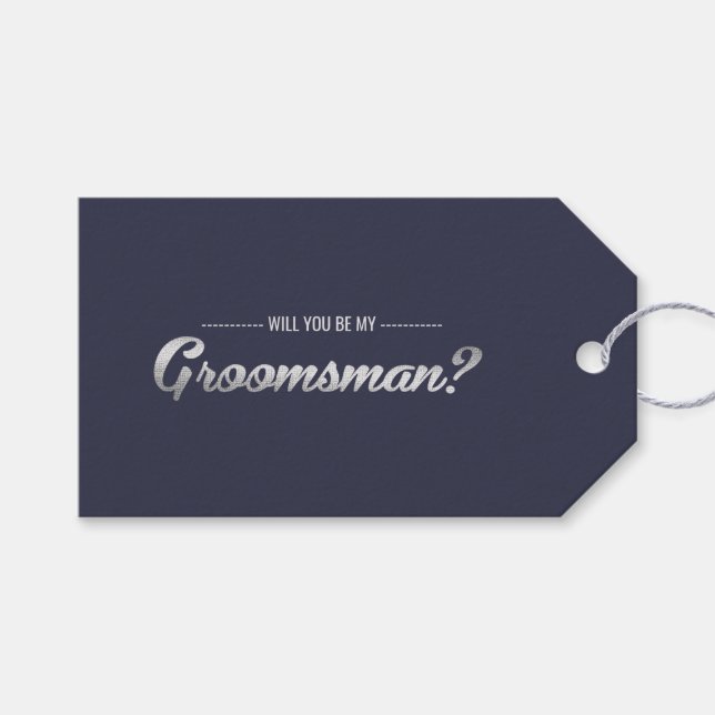 Kommer du att bli min Groomsman? Blåblå Silver Brö Presentetikett (Framsidan (Horisontell))