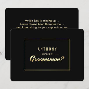 Kommer du att bli min Groomsman? Black Guld Bröllo Inbjudningar