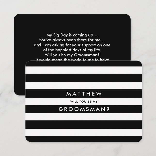 Kommer du att bli min Groomsman? Black White Rand Inbjudningar (Fram/baksida)