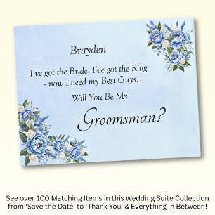 Kommer du att bli min Groomsman? Blue Peony Card